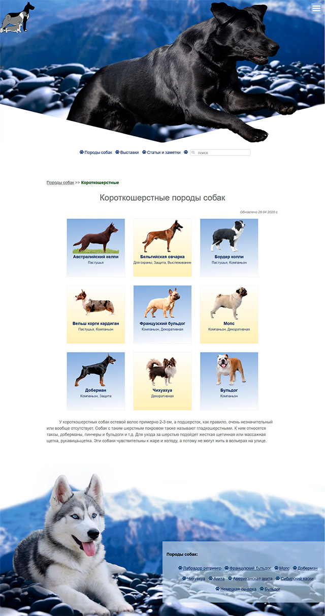 Сайт о породах собак